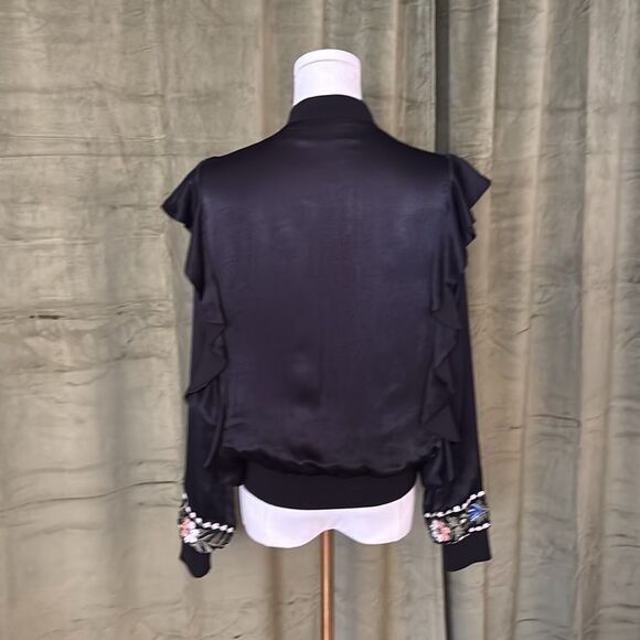 Zara viscose/cotton Floral Embroidered Black bomber Jacket, S - Picture 10 of 12